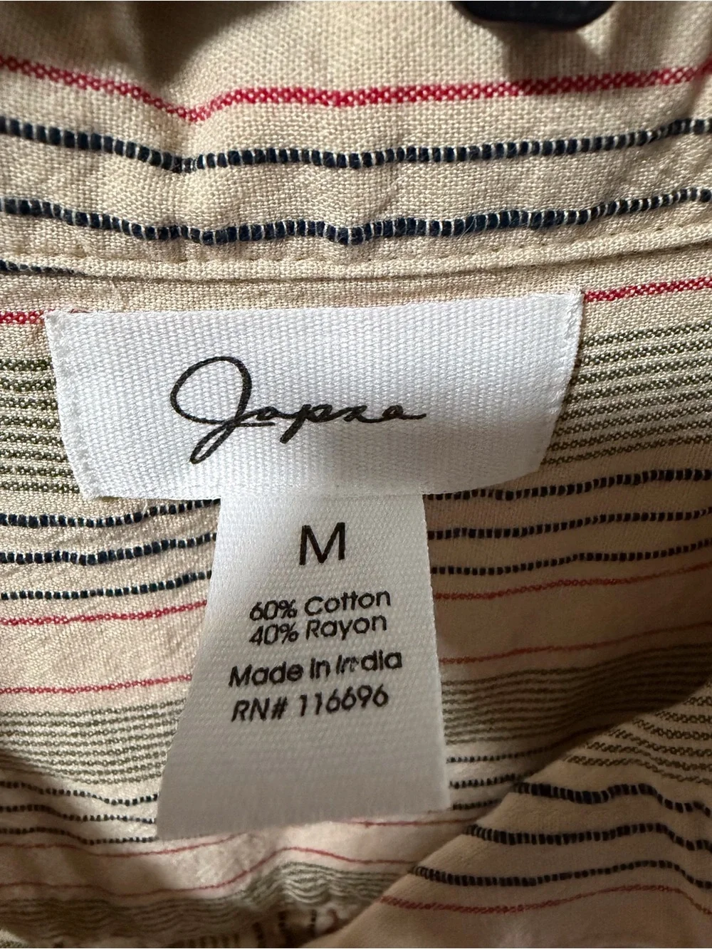 Japna Cream Dress with Navy, Green and Red Stripes